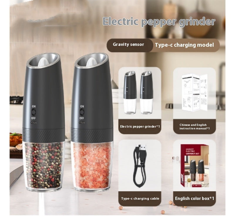 Electric Gravity Salt & Pepper Grinder – Adjustable Coarseness, One-Handed Operation