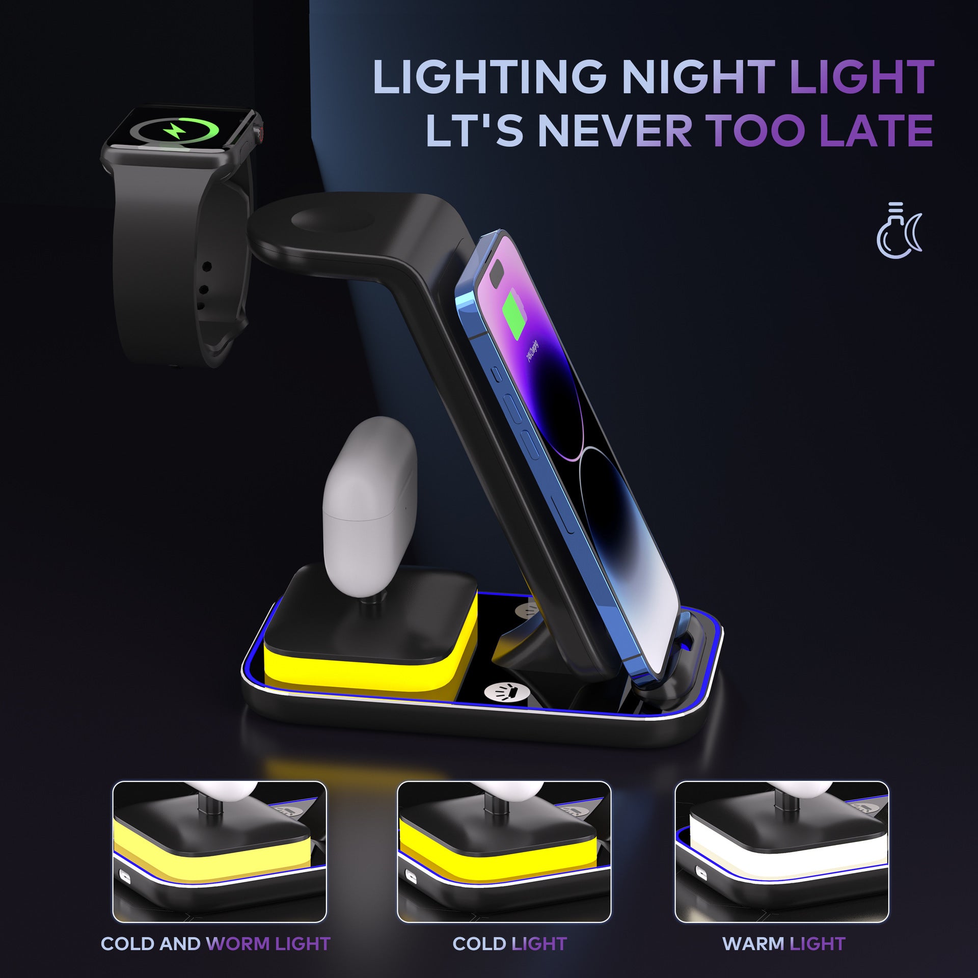 All-in-One 15W Vertical Wireless Fast Charger for Smartphone, Watch & Headset